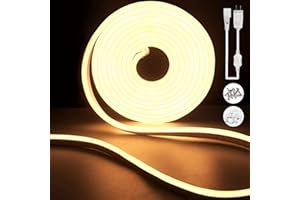 qnnp LED Neon Rope Light 50ft/15m LED Lights Strip AC110-120V Waterproof Cuttable Flexible Neon Strip Lights for Indoor&Outdoor Decoration Kitchen Bedroom Garden Hotel (Power Adapter Included)