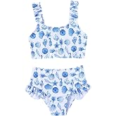 Verdusa Toddler Girl's 2 Piece Seashell Bikini Set Ruffle Crop Tank Tops with Panty Swimsuits