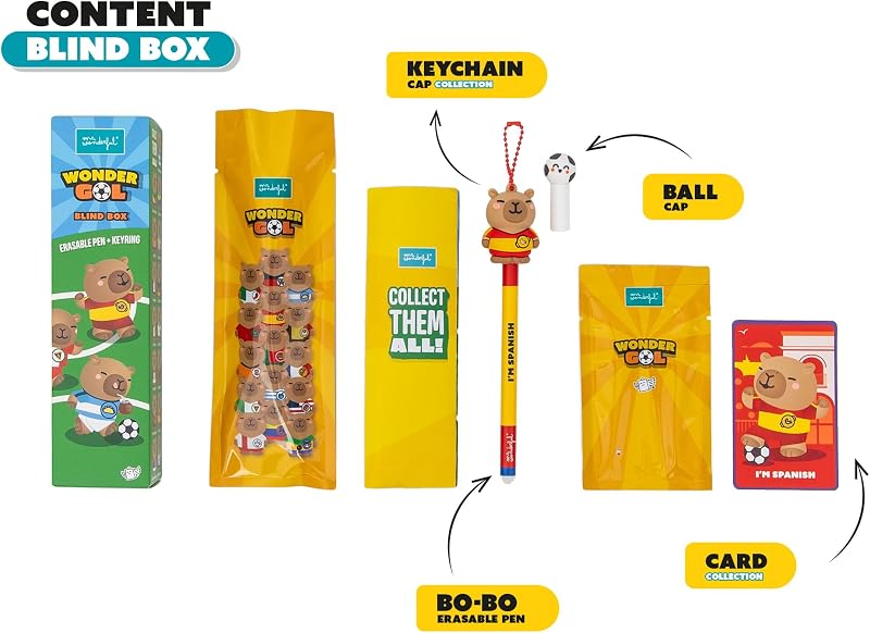 Wonder Gol Blind Box Penna Cancellabile Sorpresa con Portachiavi Capibara, Penne Collezionabili, Inchiostro Blu