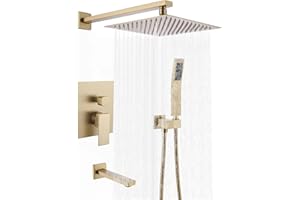 Acebond Luxurious Rain Shower Head Set with Handheld Spray –10" Square High Pressure Rainfall Shower Head with Hose, Hand Hel