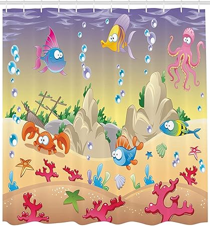 Nyngei Subacquea Per Bambini Design A Cartoni Animati Animali Marini Divertenti Pesci Affondati Barriera Corallina E Bolle In Stoffa Arredocon Viola Lungo Viola Amazon It Casa E Cucina