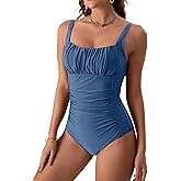 Eomenie Women's One Piece Tummy Control Swimsuits Slimming Bathing Suit Support Full Coverage Square Neck Swimwear