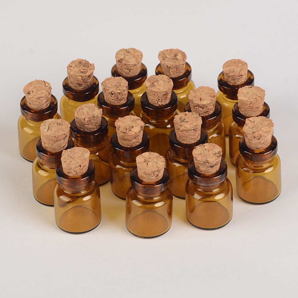 Jarvials100pcs 0.6ml Mini with Soft Cork Brown Glass Bottle, It Can Be Paired with A Transparent Mini Bottle to Make A Unique Gift. (Brown)