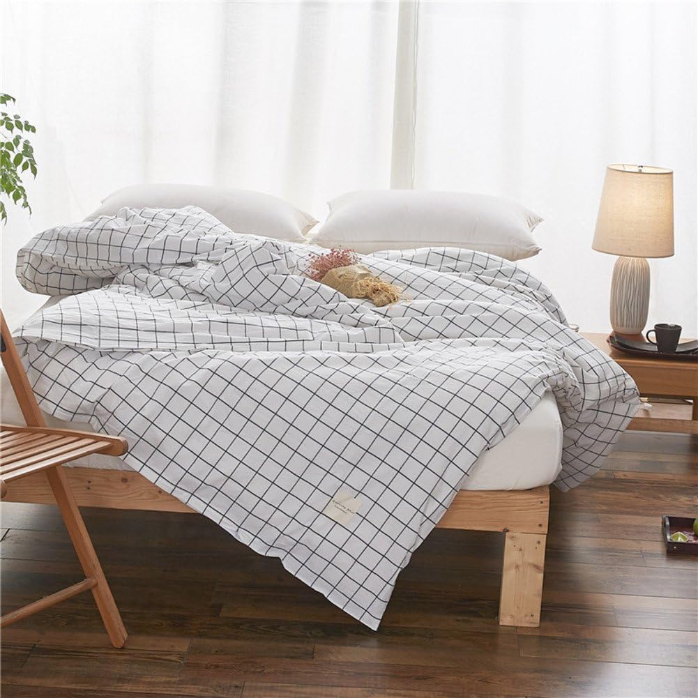 MLAOQPSJFYE Wash quilt cover Single 100% cotton Quilt cover [japanese-style] Simple [lattice] Single double bed sheets-W 150x200cm(59x79inch)