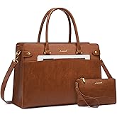 LOVEVOOK Laptop Tote Bag For Women Work, Vintage Leather Computer Bags For Laptops For Women, Waterproof Laptop Bag Business Briefcase Office Large Shoulder Handbag Purse, 15.6 Inch, Brown