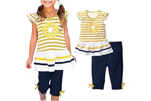 Girls Outfits Summer 2 Piece Sets Cute Ruffle Sleeve Tops Elastic Waist Capri Legging Striped Toddler Girl Clothes