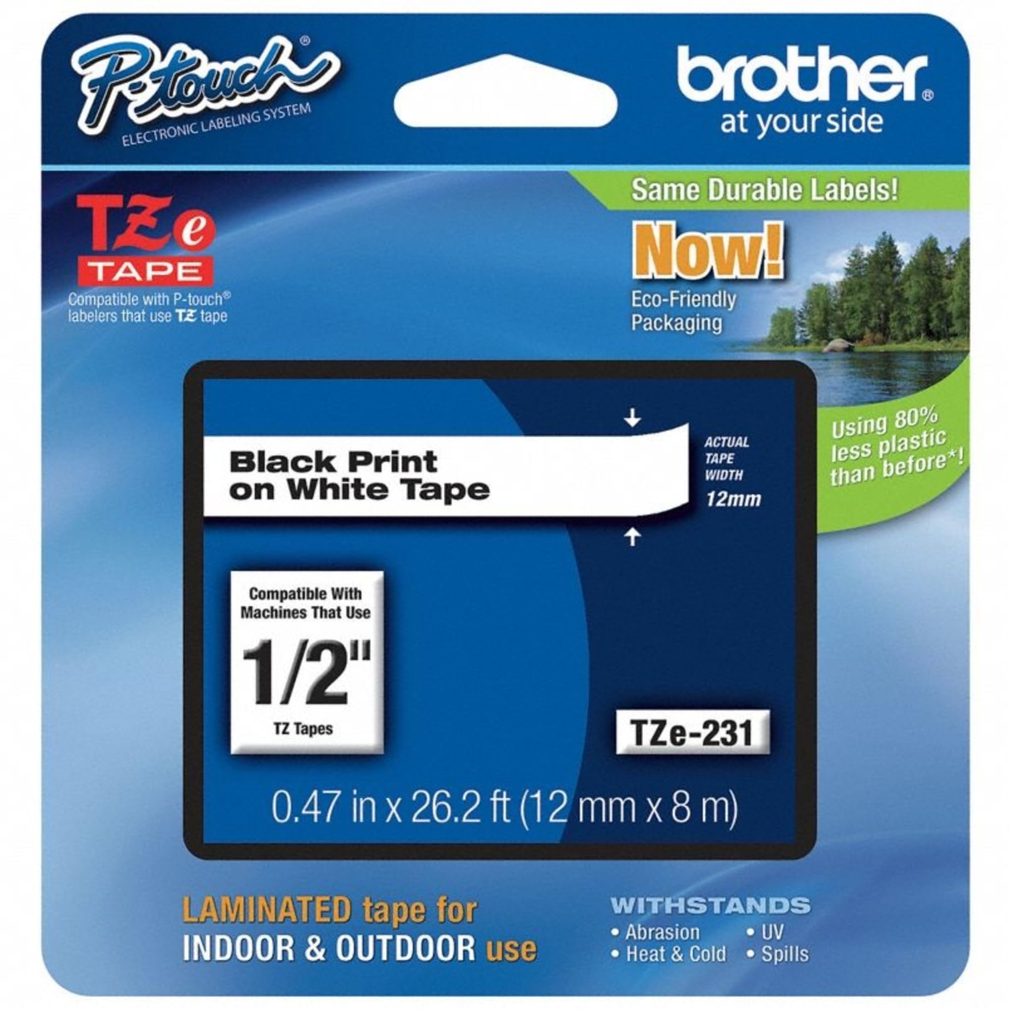 Brother TZe231 - Laminated Adhesive Tape - Black on White - Roll (1.2 cm x 8 m) - 1 roll(s) TZe231