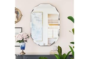 Suidia Bathroom Mirror, 20" x 30" Oval Wall Mirror, Frameless Bathroom Mirror with Diamond Edge Irregular Beveled Edge Mirror for Bedroom, Living Room, Entryway, Hallway, Horizontal/Vertical