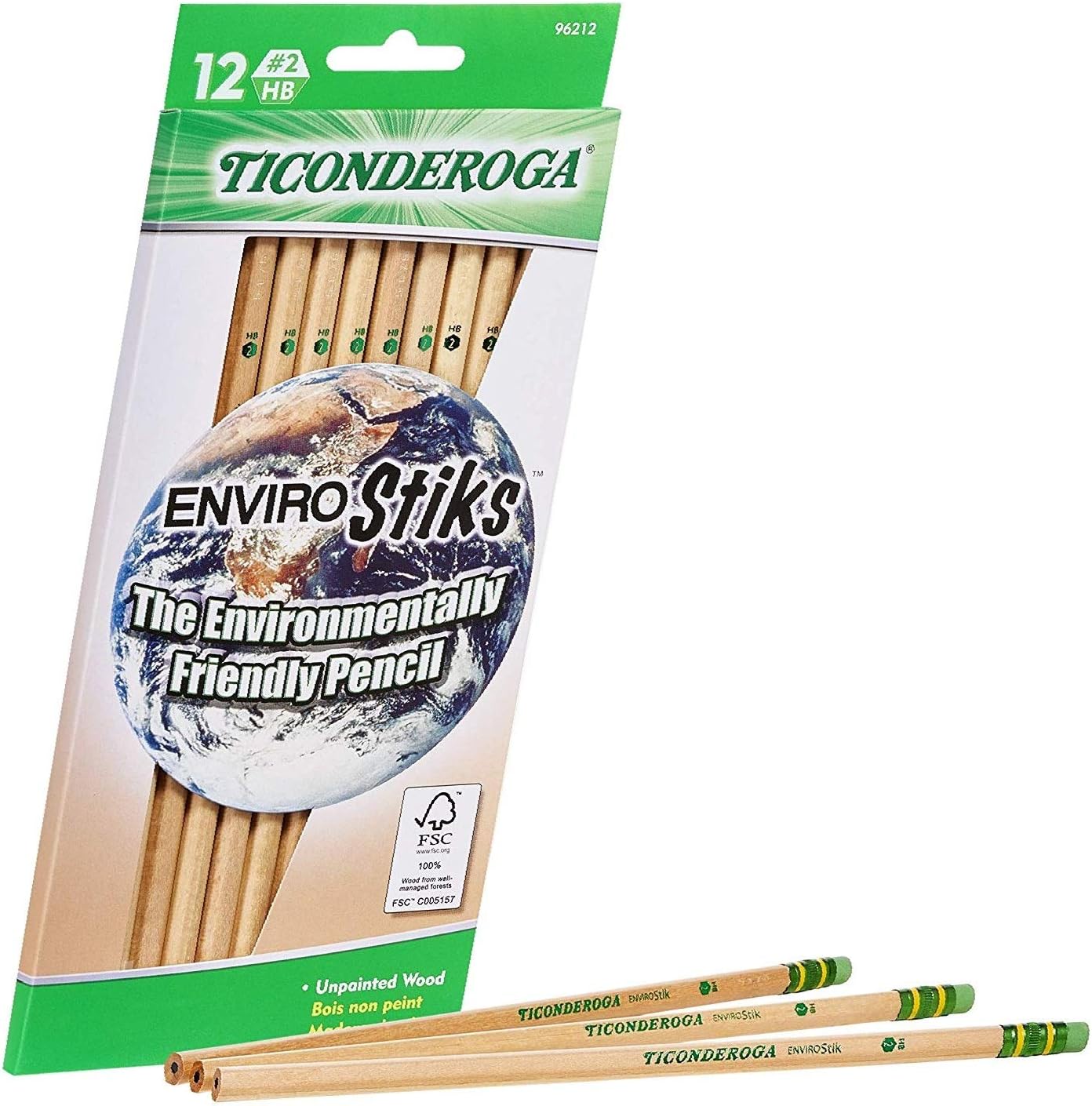 TICONDEROGA Envirostik Natural Wood Pencils, Wood-Cased #2 HB (New Version)