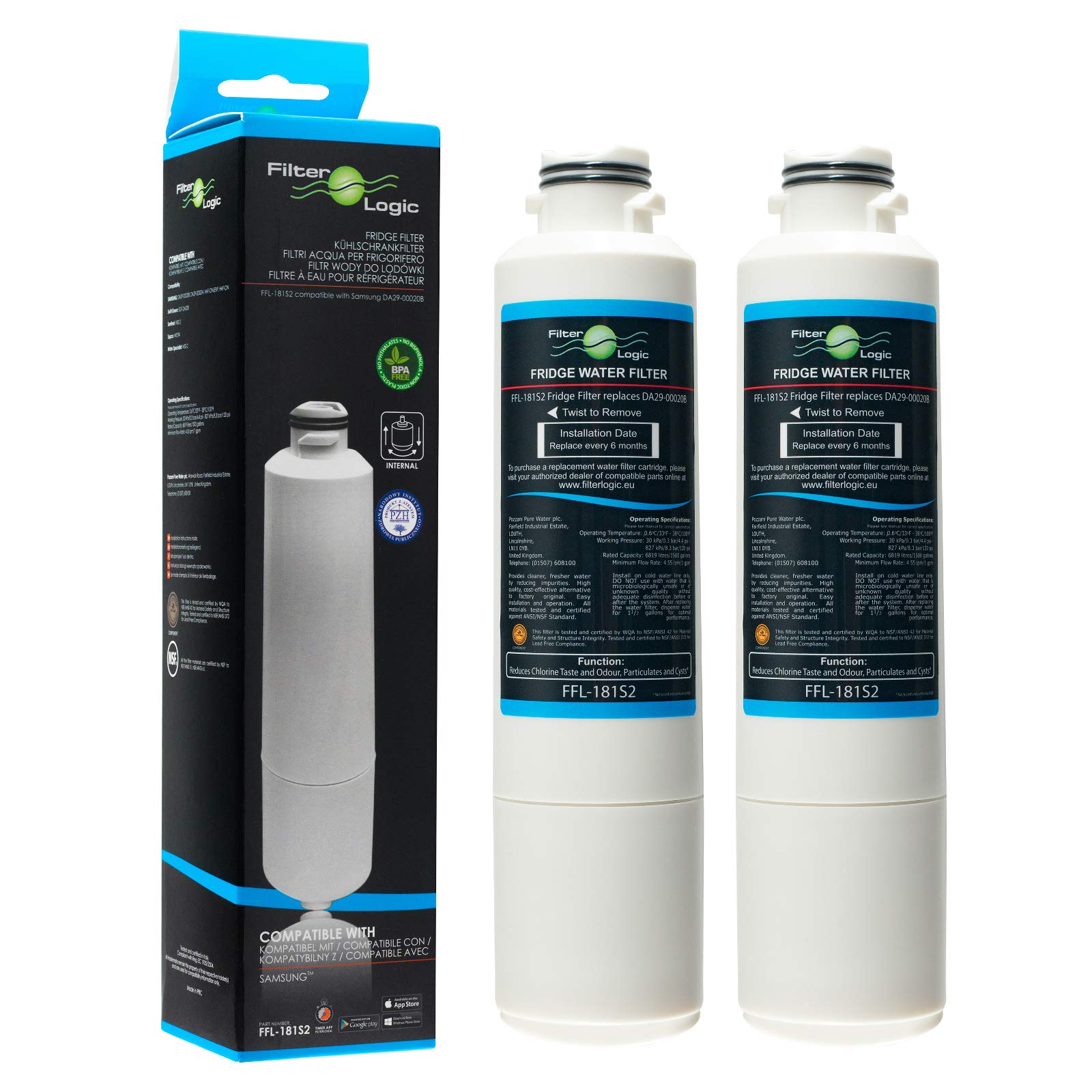 FilterLogic FFL-181S2, 2 Pack | Water Filter Cartridge for Samsung Fridge-Freezers, HAF-CIN/EXP, HAF-CIN, HAFCIN, DA29-00020B, DA97-08006A-B, DA97-08043ABC