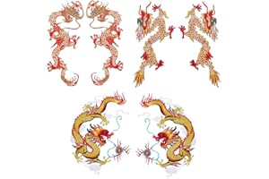 BEUNITONE 3 Pairs Chinese Gold Dragon Iron/Sew on Patches for Men Women Vintage kung fu Dragon Patches Embroidery Appliques for Clothing Bags Jackets Jeans DIY Accessory Craft Clothes Decoration