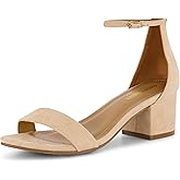 CUSHIONAIRE Alba Mid Block Heel Dress Shoes for Women – Open Toe Ankle Strap Heeled Women's Sandals with Memory Foam Comfort