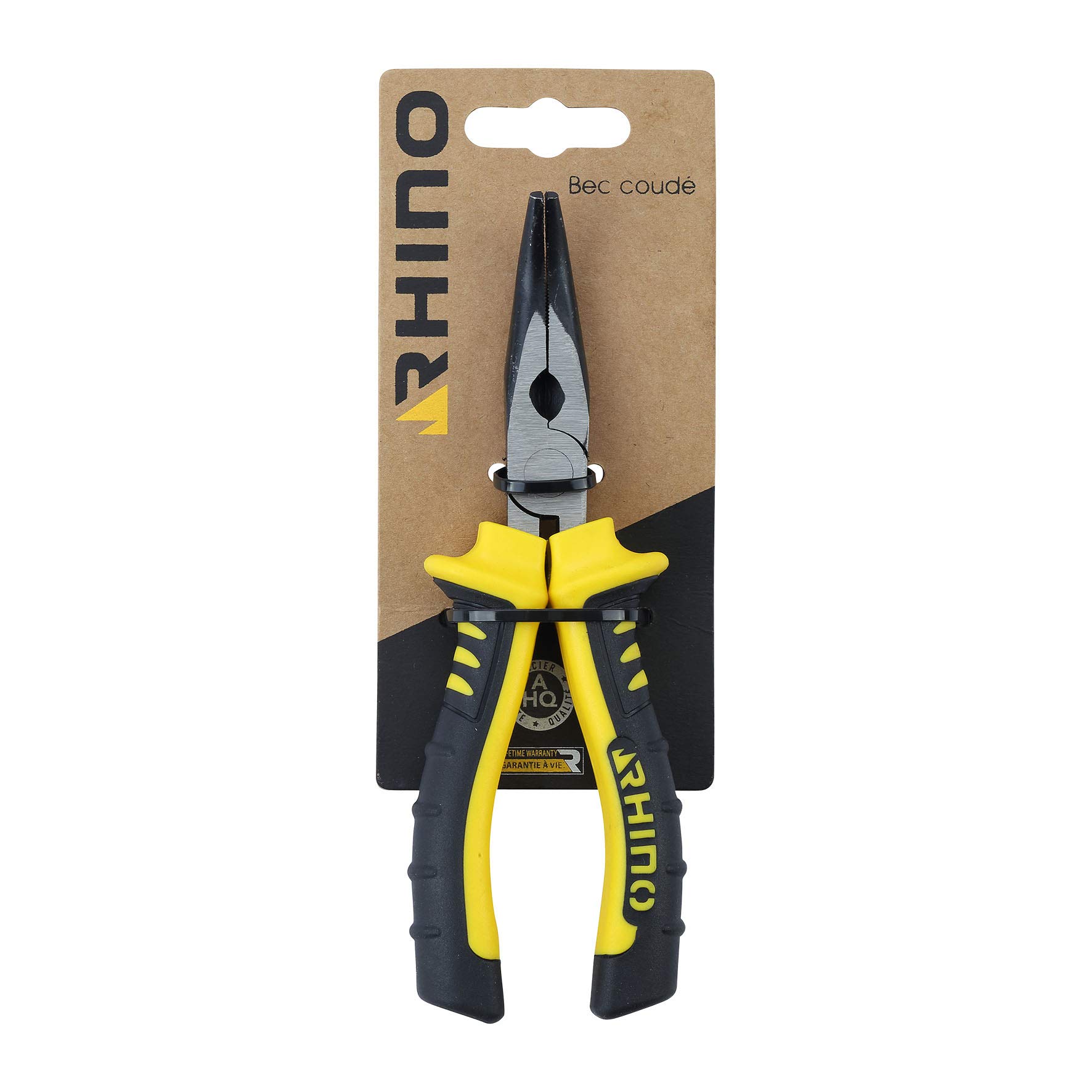 RHINO Universal Curved Nose Pliers 160 mm Made of High Quality Steel Length 160 mm with Two-Material Handle, Long Life