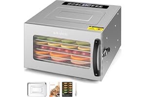 6 Trays Food Dehydrator, All Stainless Steel Dehydrator Raw Food & Jerky Fruit,400W Preserve Food Nutrition Professional Hous