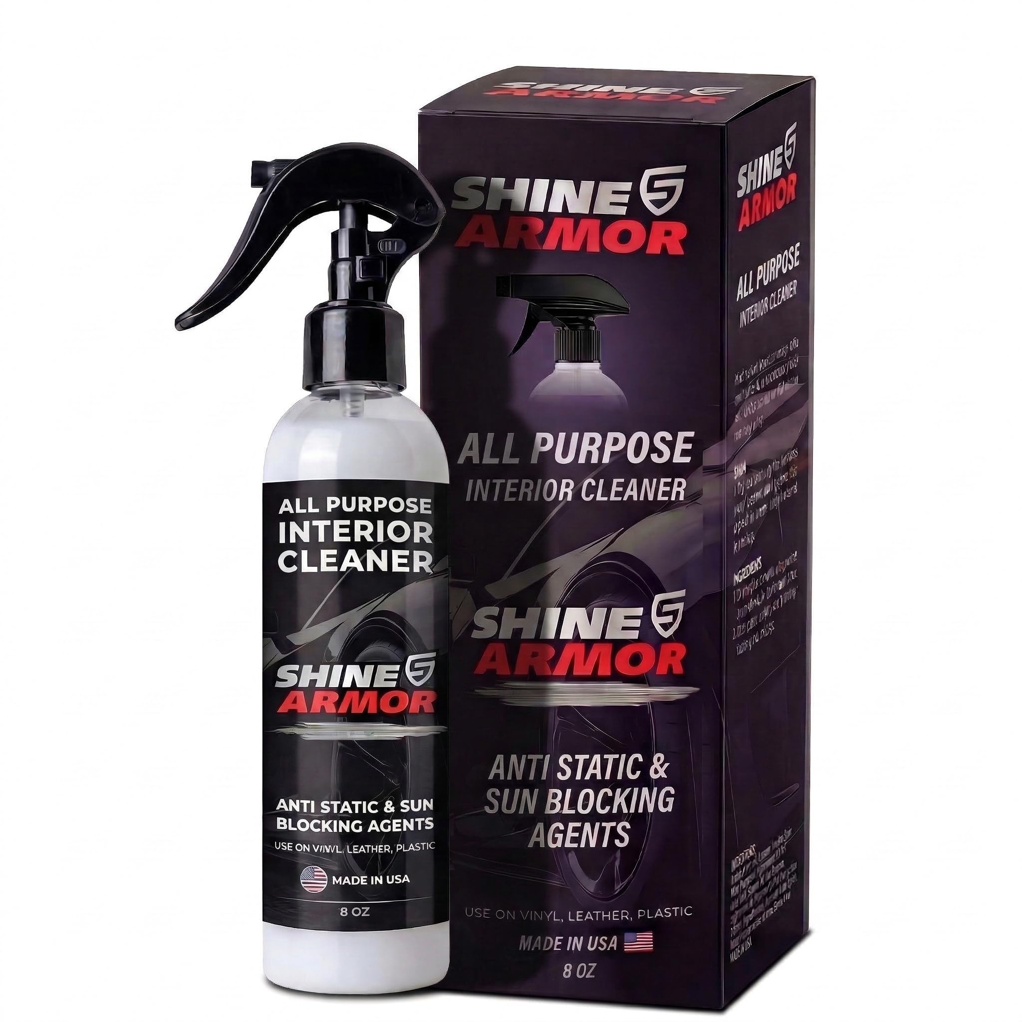 SHINE ARMOR All Purpose Car Interior Cleaner for Car Detailing - Car Carpet Cleaner, Car Seat Cleaner, Car Upholstery Cleaner, Car Leather Cleaner - All-in-1 Car Interior Cleaning Products, Matte