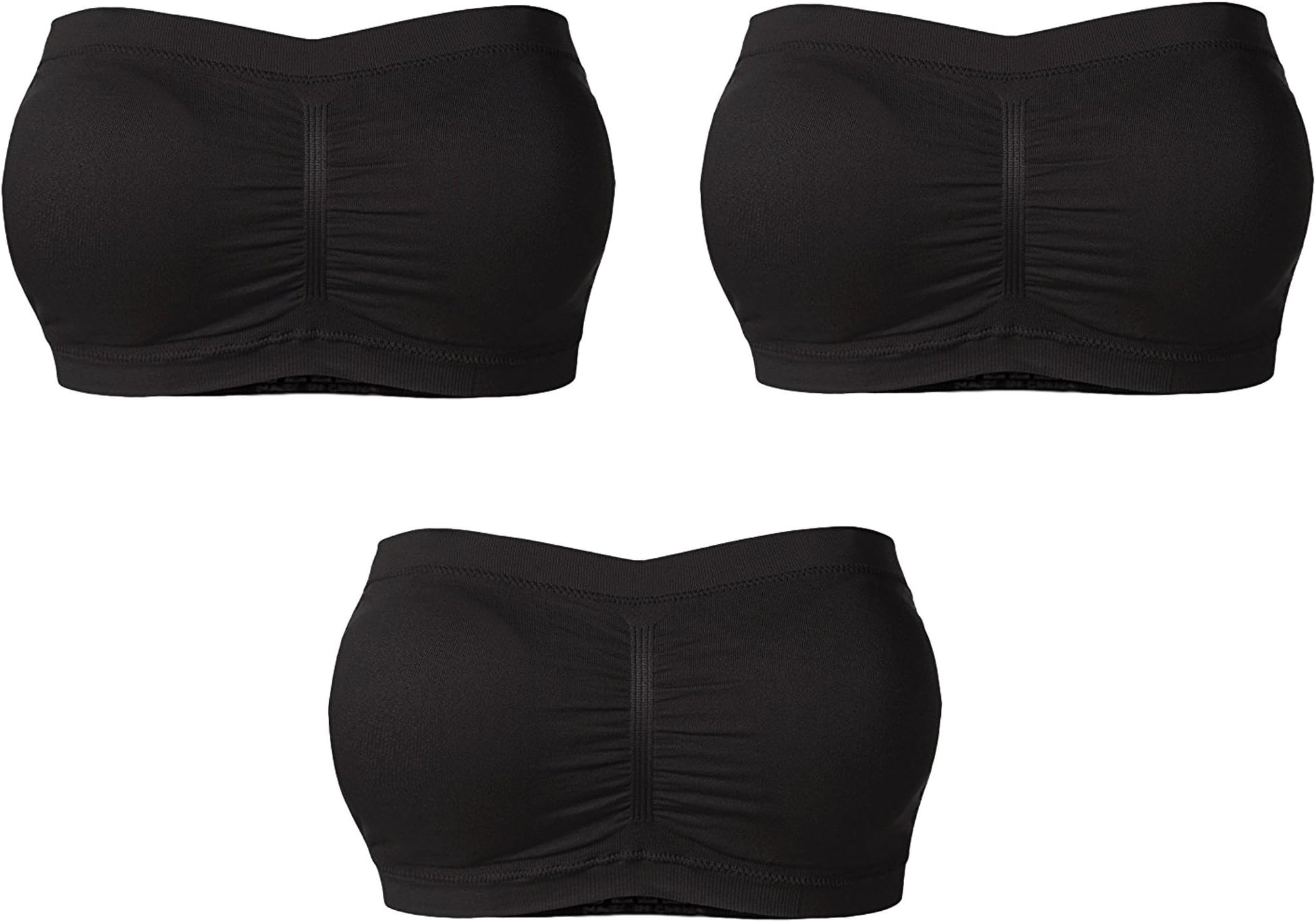 Pack of 3 Strapless Bra Tube Top Bandeau Style Removable Padding Bra Seamless Stretch (3pcs a Set) …