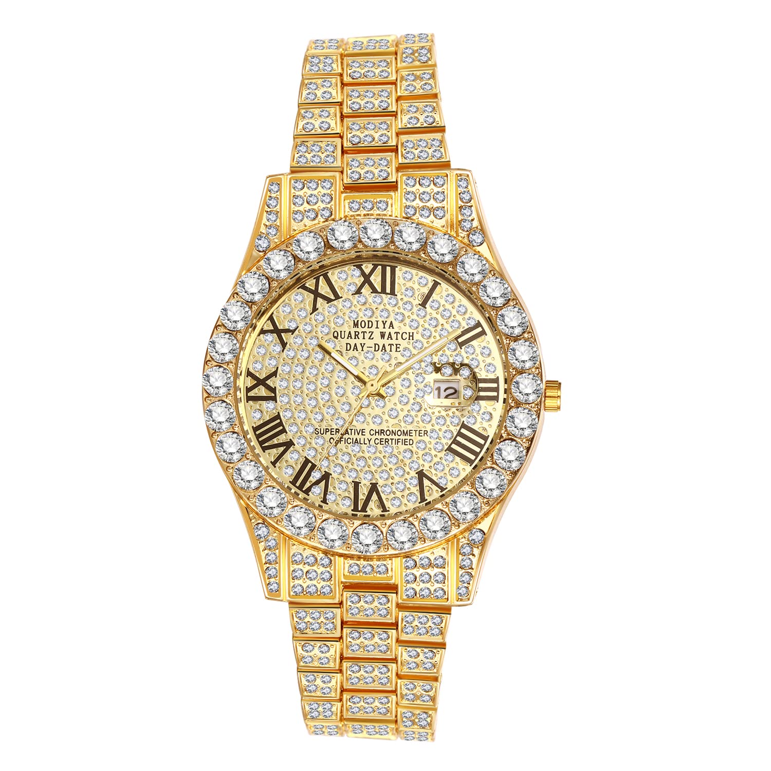 Aroncent Men's Roman Analog Calendar Waterproof Bling Casual Business Stainless Steel Strap Watches for Men - Father's Day, Valentine's Day, Christmas Gift, gold, Bracelet Type