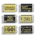 Tenare 90 Pcs 50th Birthday Candy Bar Wrappers Black and Gold Stickers Chocolate Decoration Label Mini Candy Label Stickers for Anniversary Birthday Party Supplies