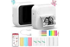 HuiJuKeJi Mini Portable Sticker Printer,Bluetooth Thermal Printer for iOS & Android,C27 Inkless Printer with 10 Rolls of Printing Paper,Sticky Note,5 Colour Pens to Print Photo,Label