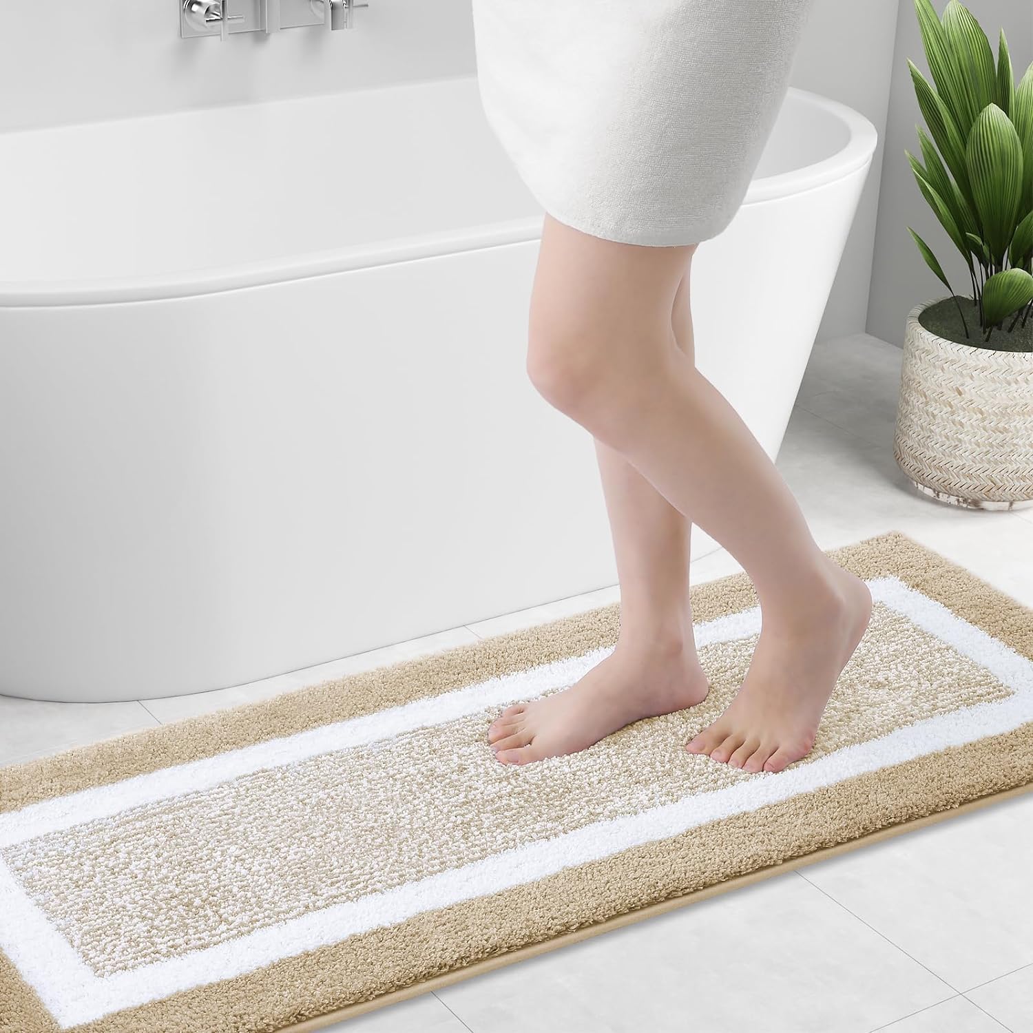 smiry Microfiber Non-Slip Bath Mats for Bathroom, Extra Soft Absorbent Bathroom Mats Rugs, Machine Washable Quick Dry Floor Mats, 40 x 120 cm, Beige