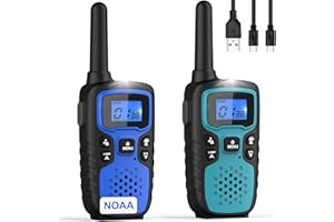 Wishouse Walkie Talkies for Adults Long Range - 2 Way Radios Rechargeable,Hiking Accessories Camping Gear Gift for Kids with Lamp,SOS Siren,NOAA Weather Alert,VOX,Easy to Use Blue Green 2 Pack