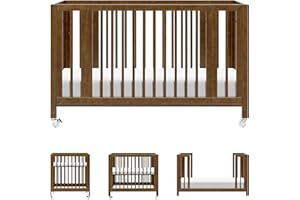 Babyletto Rolli 9-in-1 Convertible All-Stages® Bassinet to Full-Size Crib in Natural Walnut, Greenguard Gold Certified, Portable & Adjustable with Select Conversion kit and Pads Included