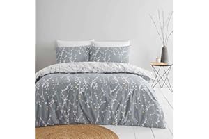 Nanko Queen Duvet Cover Set White Floral & Grey Flower Leaf Print Pattern Double Sided 3pc 90x90 Microfiber Comforter Quilt Bedding Cover with Zip Ties - Modern Farmhouse for Men and Women Teen Gray