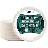 JOYFULOCEAN Paper Plates, 165 Count Compostable Disposable Paper Plates, Party Plates 9 Inch Bagasse Natural Biodegradable Eco-Friendly Sugarcane Fibers Plate