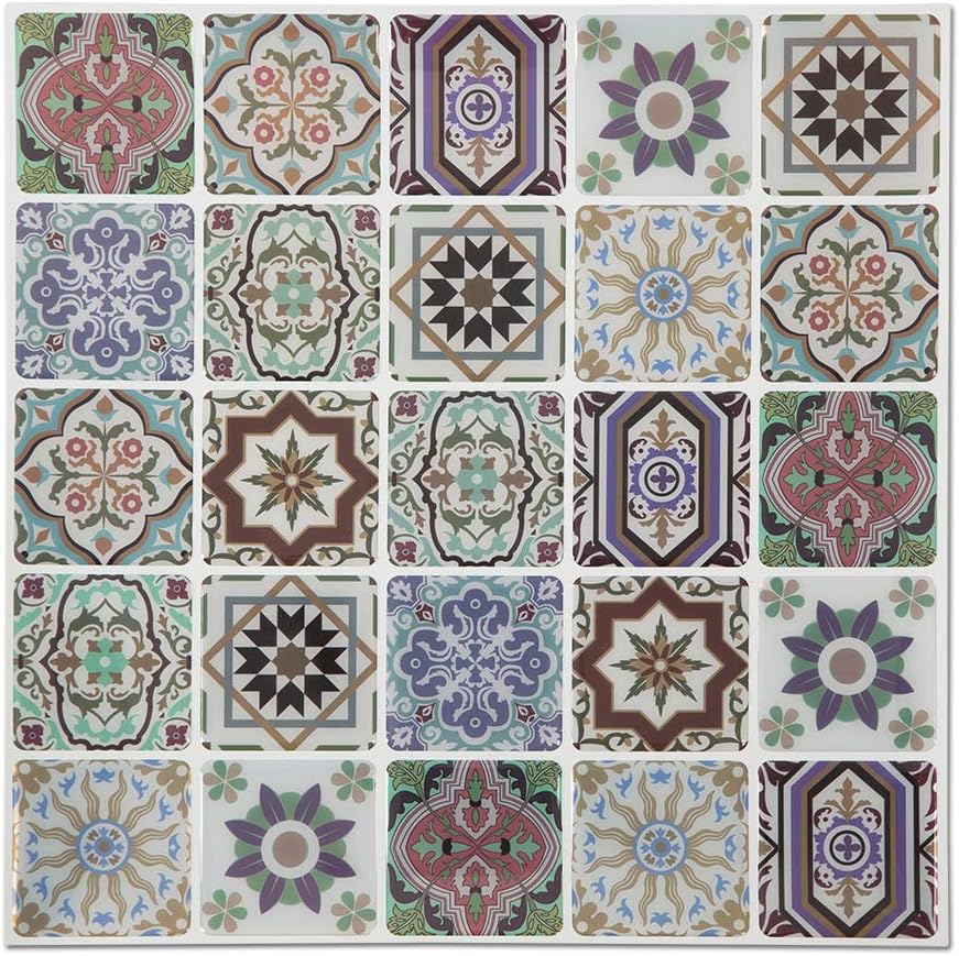 Soulscrafts Peel and Stick Tile for Backsplash Graphic Pattern Self Adhesive Removable Stick Waterproof Sticker Decals for Kitchen or Bathroom 12x12 inch, Moroccan Caro 5-Pack