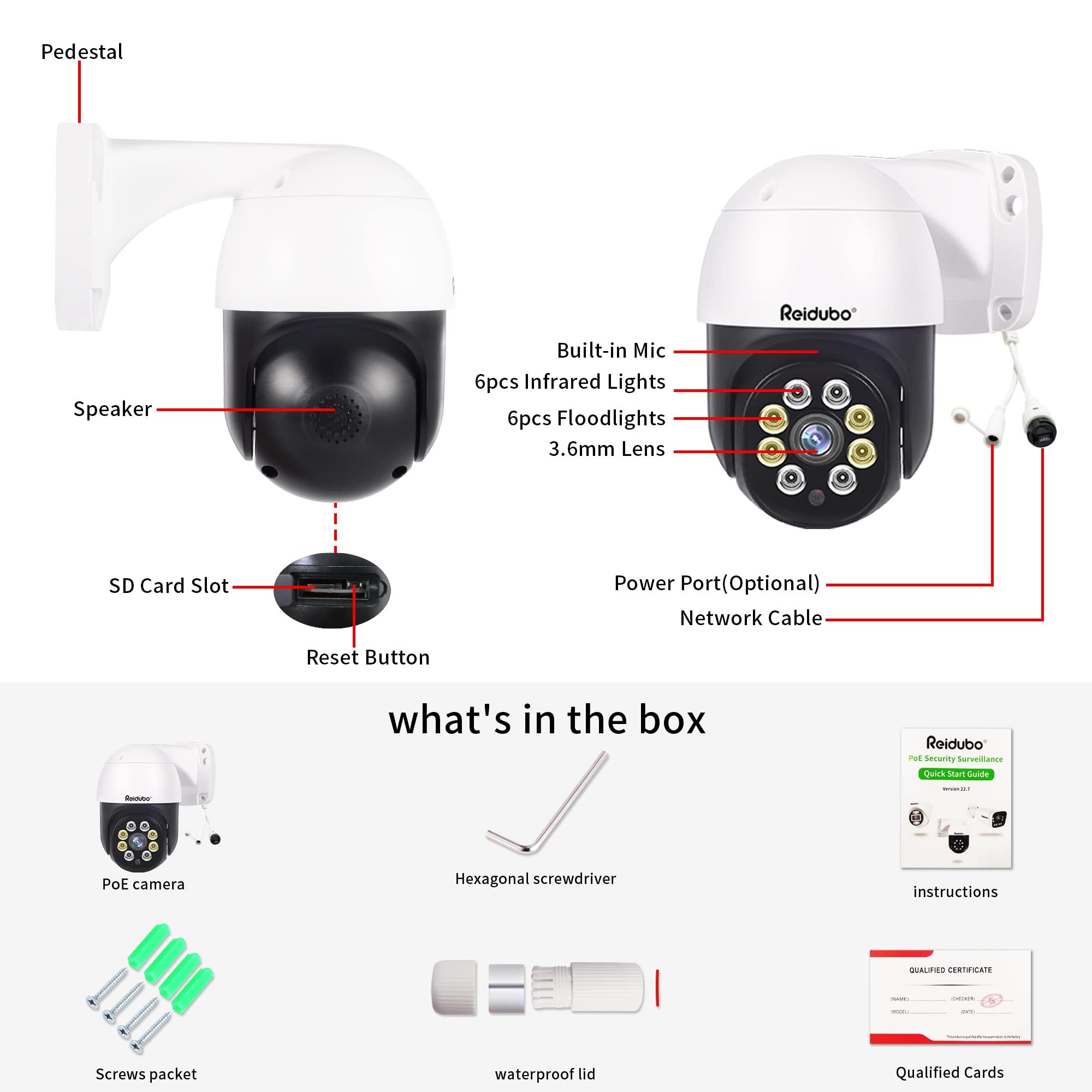 Reidubo 2K IP Outdoor Security PoE Cameras, HD 4MP IP Surveillance @25fps, Two Way Talk,98ft IR Color Night Vision,3.6mm Len,IP66 Waterproof, Motion Detection,Compatible for Hikvision