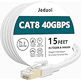 Cat8 Ethernet Cable, Outdoor&Indoor, 15 FT Heavy Duty High Speed Cat 8 LAN Network Cable, 40Gbps 2000MHz RJ45 Flat Internet C