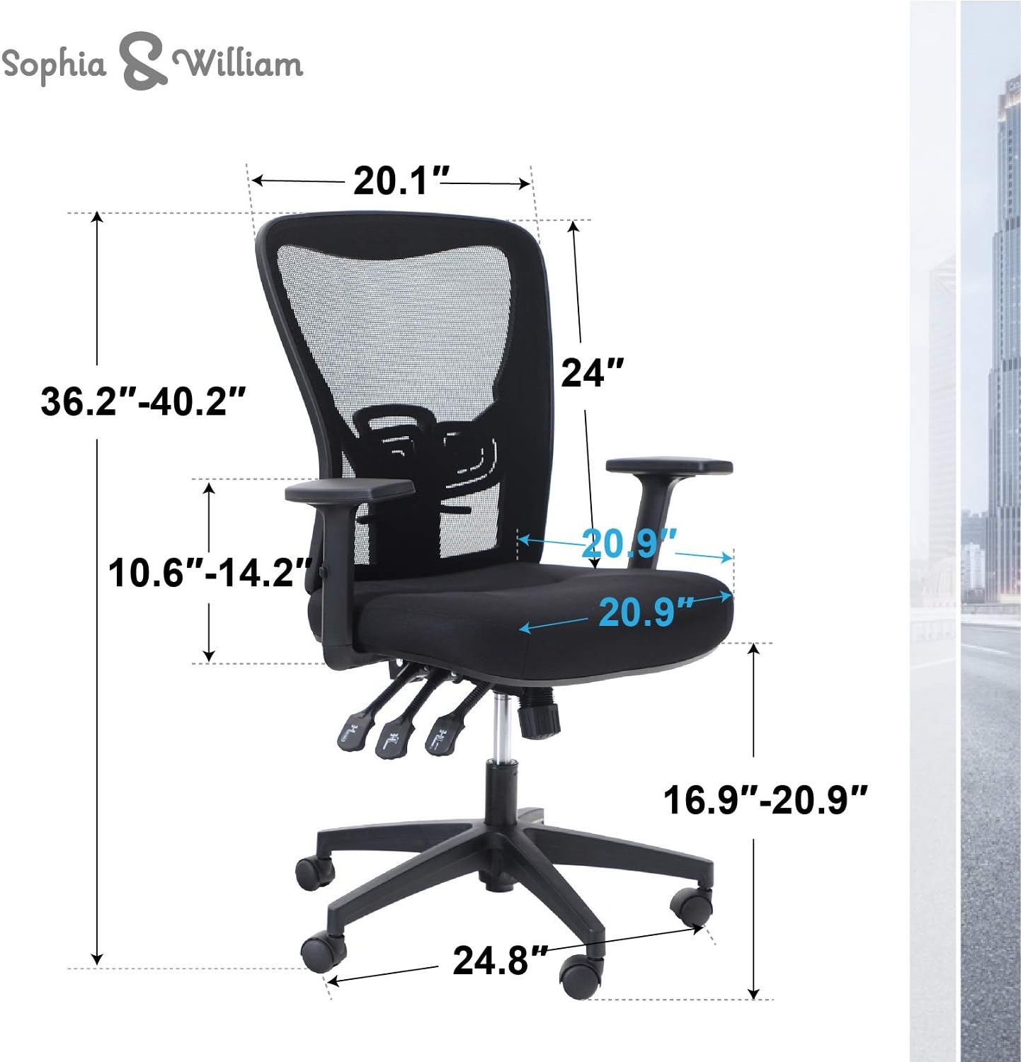 Sophia & William Ergonomic Rocking Mesh Office Desk Chair High Back, Modern 360° Swivel Executive Computer Chair with Height Adjustable Armrests, Lumbar Support, Black - 1 Pack, Load Capacity: 300 lbs: Kitchen & Dining