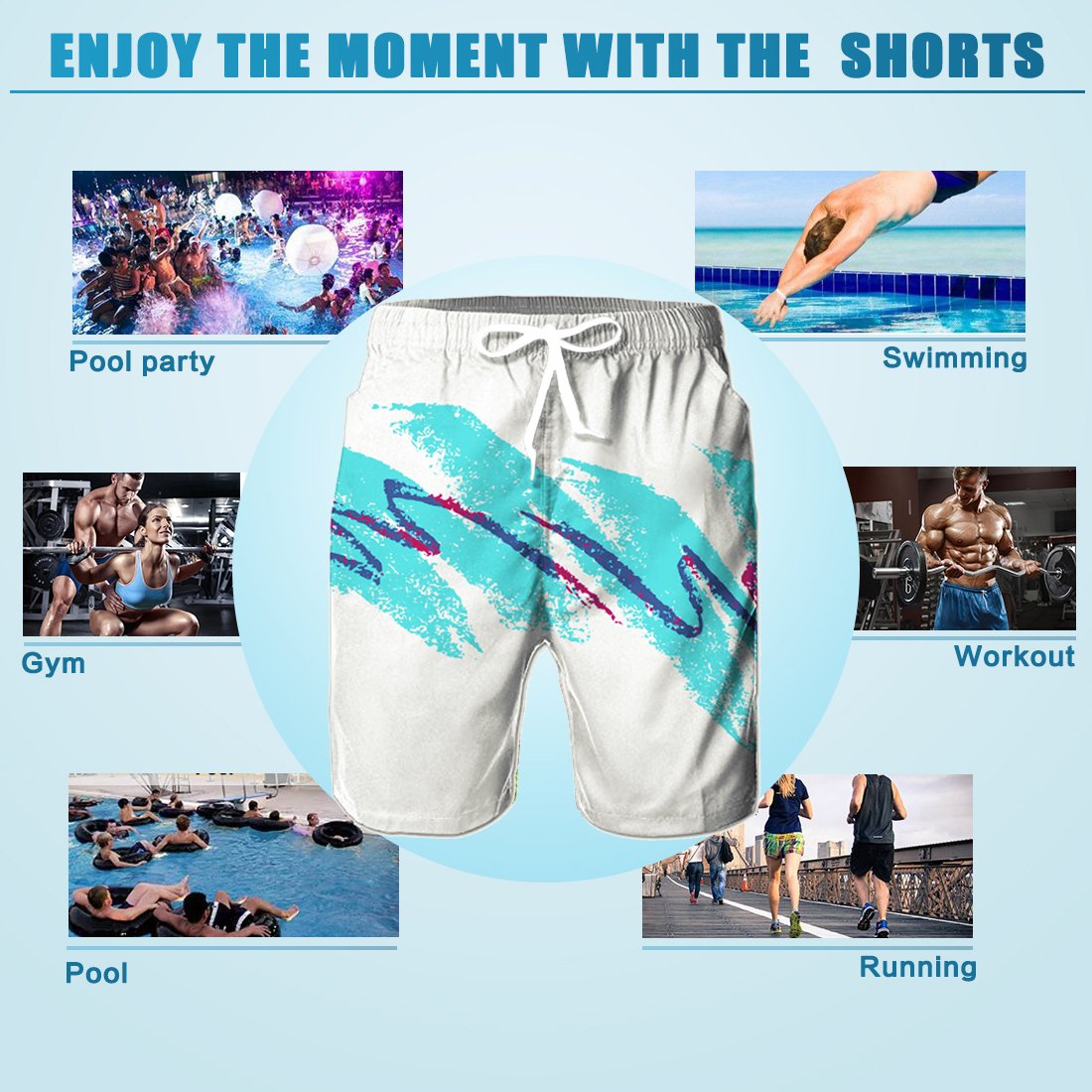 RAISEVERN Men\'s Beach Board Shorts Quick Dry Swimming Bathing Pants Suit with Pocket White