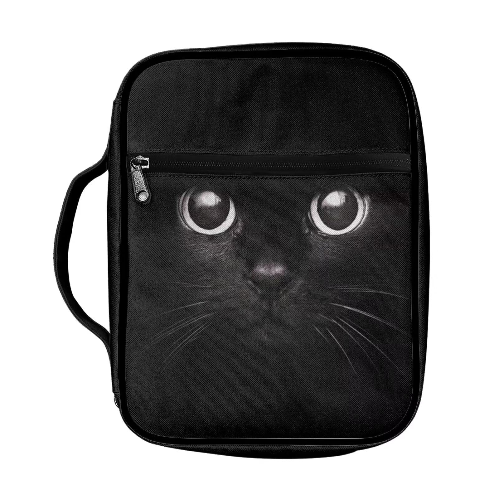 ZIATUBLES Black Cat Pattern Church Bible Covers with Pockets Portable Bible Bags with Handle for Women Men Book Carrying Pack Bible Holder Bags for Christian Prayer Bible Study