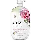 Olay Body Wash for Women, Fresh Radiance, 24/7 Skin-Loving Freshness, Visibly Radiant, Plant Based Cleansers, Vitamin B3 & Antioxidant Blend, All Skin Types, Rose Water & Sweet Nectar Scent, 35 fl oz