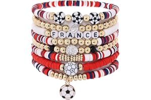 2026 World Cup Fan Bracelet Set, 8Pcs Stackable Soccer Charm Bracelets for Portugal Mexico Argentina France USA & Brazil Fans