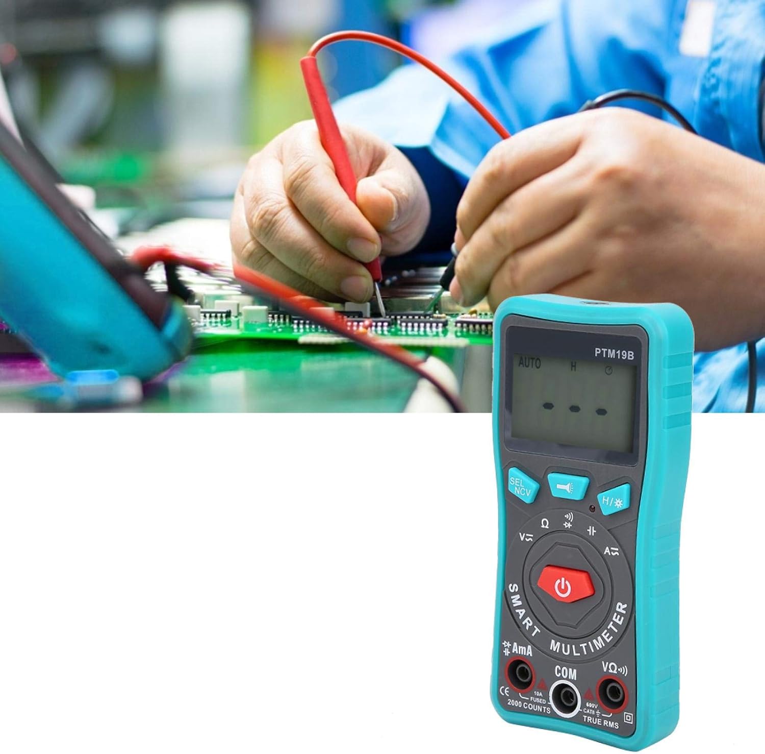 PTM19B Multimeter 2000 Counts Digital Multimeter Multimeters Manual and NCV measurement Current Resistance Continuity,Capacitance Frequency Tests Diodes Transistors Non‑contact Voltage Detection - Image 4