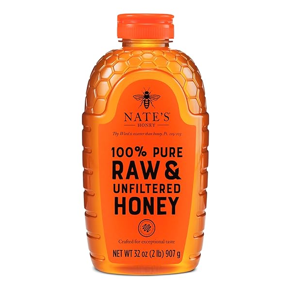 NATE’S 100% PURE, RAW & UNFILTERED HONEY – AWARD-WINNING TASTE, 32OZ. SQUEEZE BOTTLE