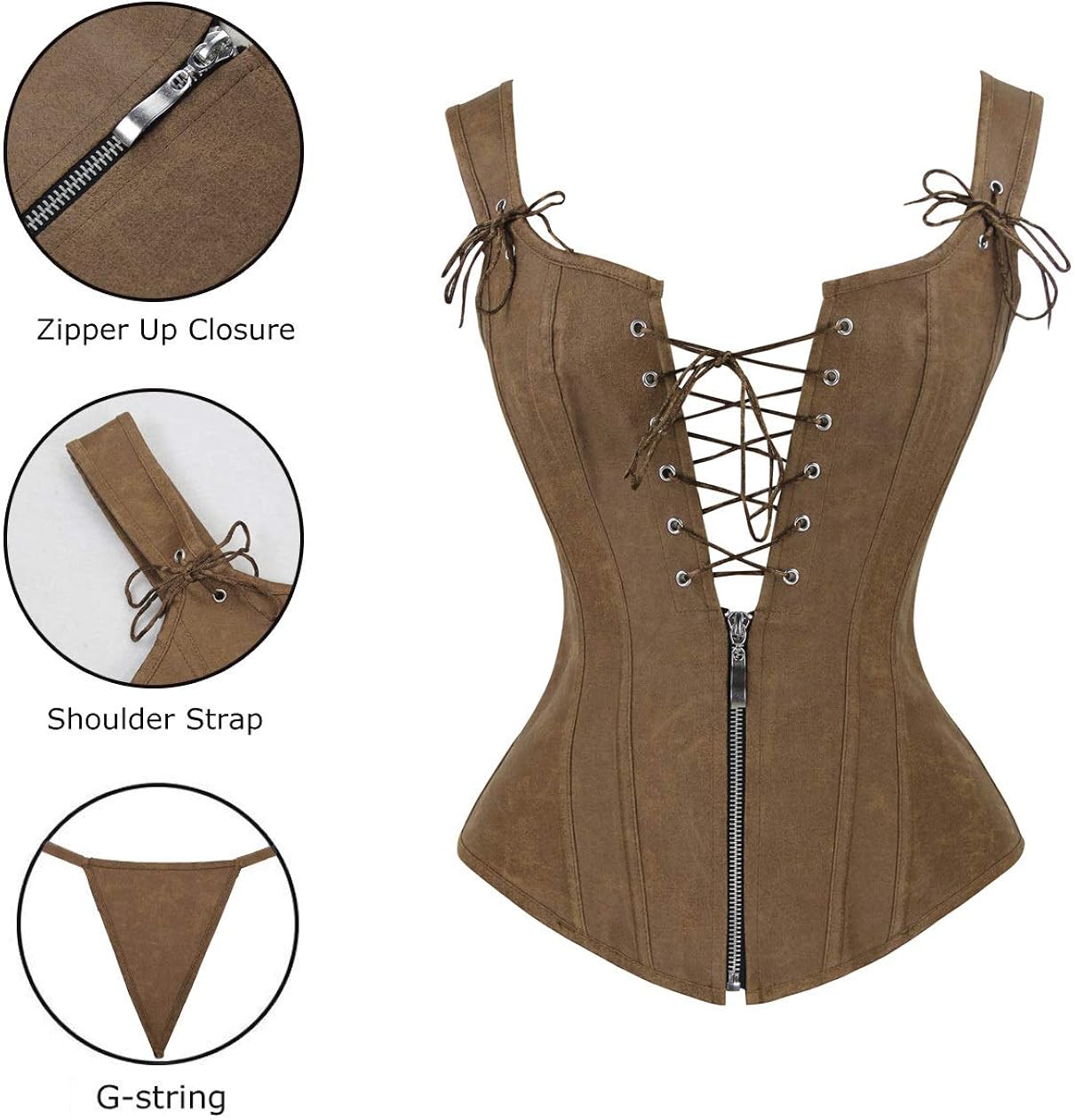 Charmian Women's Renaissance Lace Up Vintage Boned Bustier Corset with Garters at  Women’s Clothing store