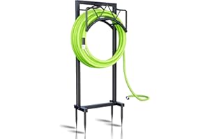 AMDERVEN Water Hose Holders for Outside - Garden Hose Holder Freestanding,Metal Hose Stand with 4 Spikers,Hose Hanger Free Standing,Outdoor Garden Hose Reel Heavy duty,Holds 150-feet Hose,Black