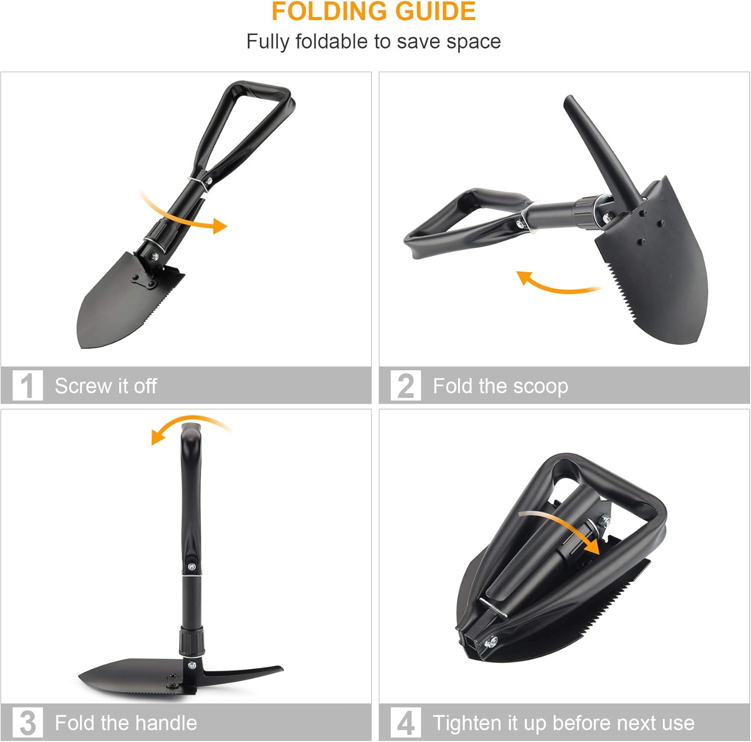 CO-Z Mini Folding Shovel High Carbon Steel Portable Lightweight Outdoor Survival Shovel, Nylon Carry Case, Camping, Hiking, Digging, Backpacking, Car Emergency : Clothing