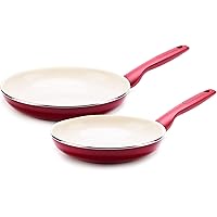 GreenPan Rio Healthy Ceramic Nonstick, Frypan Set, 8" and 10", Red