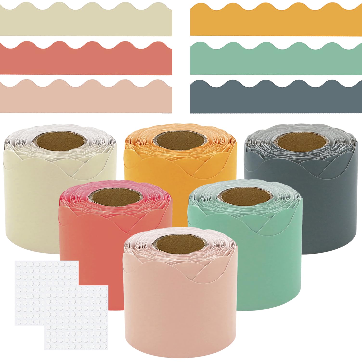 Acidea 196.8 ft Display Borders for Classrooms, 6 Rolls Colorful Classroom Borders for Bulletin Board, Pastel Border Rolls for Displays, Trim Bulletin Boards for Classroom Bulletin Board Decorations