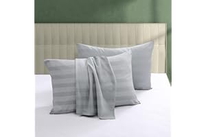 SHUNJIE.HOME 100% Egyptian Cotton Pillow Protectors Set of 2, 600 Thread Count Standard Size Bed Pillow Cases with Zipper, Sateen Weave Cooling Pillow Cases Quiet and Breathable Easy Care (2PCS, Striped Gray)