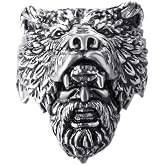 ELFASIO Stainless Steel Rings for Men Viking Bear Man Warrior Silver Black Titanium Biker Ring Charm Jewelry