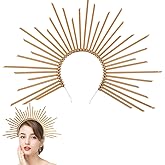 Halloween Mary Halo Spike Crown Headband Gold Sunburst Spike Crown for Women Girls, Mary Goddess Gold Crown Gothic Headband for Halloween Cosplay Costume Headdress