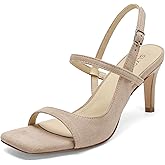 SLXCHBSL Women's Stiletto Heeled Sandals Square Open Toe 3 Inch Thin High Heels Ankle Strap Elegant Heels for Wedding Party Prom or Daily Wear