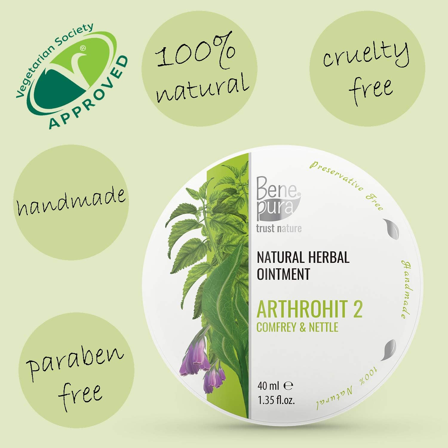 BenePura Arthrohit Comfrey Ointment, Natural Ointment for Joints Stiffness and Swelling with Nettle, 40 ml (Pack of 1) - Image 3