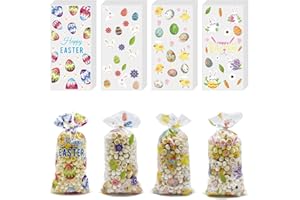 ONFAON Easter Cellophane Treat Bags, 180pcs Easter Treat Bags with 200pcs Twists for Snacks Cookies Candy Packing, Easter Easter Bags Party Supplies