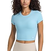 Yvette Women's Athletic T-Shirts Workout Crop Top Short Sleeve Running Basic Tee Gym Casual Cropped Shirts